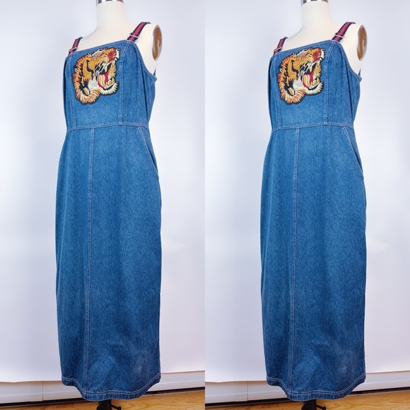 New York & Company Guc*i Style Jean Overall Skirt Size 12 - Picture 5 of 6